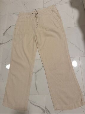 Nicole Miller Women’s Pants Sand Elastic Waist Linen Blend Size :L